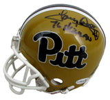 Tony Dorsett Signed/Inscribed Gold Pitt Mini Football Helmet JSA 213123