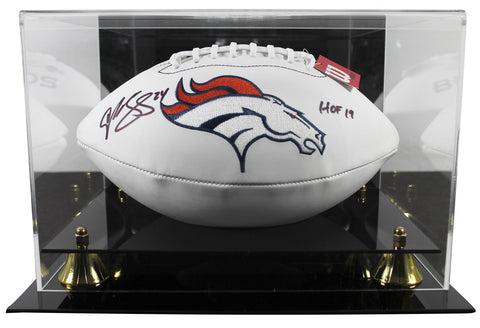Broncos Champ Bailey "HOF 19" Signed White Panel Logo Football W/ Case BAS Wit