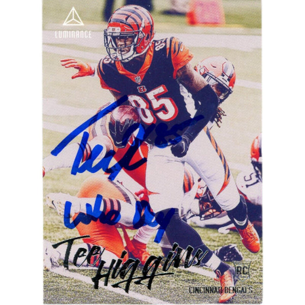 Tee Higgins Autographed Panini Luminance 214 Who Dey Trading Card Beckett 48906