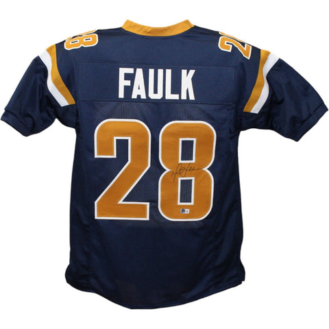 Marshall Faulk Autographed/Signed Pro Style Blue Jersey Beckett 43673