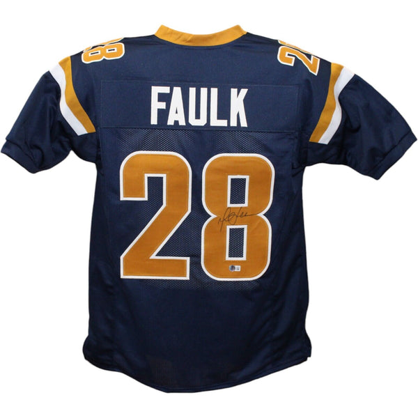 Marshall Faulk Autographed/Signed Pro Style Blue Jersey Beckett 43673