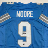 Autographed/Signed Derrick Moore Detroit Blue Football Jersey BAS COA