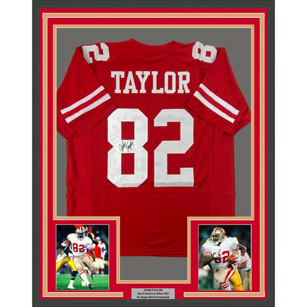 Framed Signed John Taylor 35x39 San Francisco Red Jersey JSA COA
