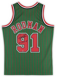 Dennis Rodman Autographed "5x Champ" Green Pinstripe Authentic Jersey Fanatics