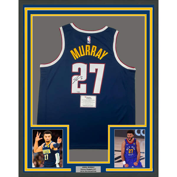 Framed Autographed/Signed Jamal Murray 33x42 Nuggets Blue Jersey Fanatics COA