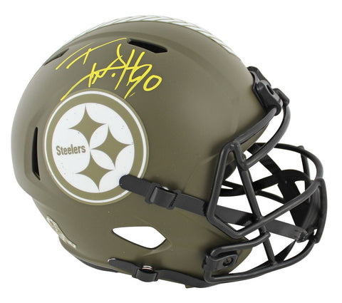 Steelers T.J. Watt Signed Salute To Service Full Size Speed Rep Helmet BAS Wit