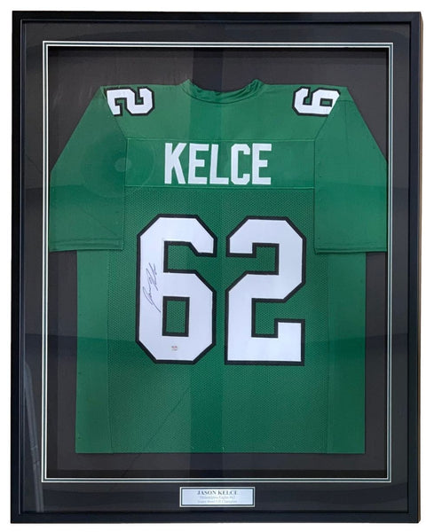 Jason Kelce Philadelphia Signed Framed Kelly Green Football Jersey PSA ITP Holo