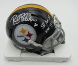 Rocky Bleier HOF Signed/Inscr Black Mini Helmet Steelers Beckett Witness 191559