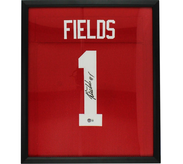 Justin Fields Signed Framed Ohio Red Jersey