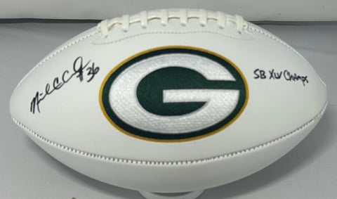 Packers NICK COLLINS Signed White Panel Green Bay LOGO Football AUTO w/ XLV Chmp