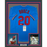FRAMED Autographed/Signed LOU BROCK 33x42 St. Louis Blue Jersey JSA COA Auto