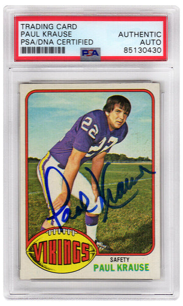 Paul Krause Signed Vikings 1976 Topps Football Card #65 - (PSA/DNA Slabbed)