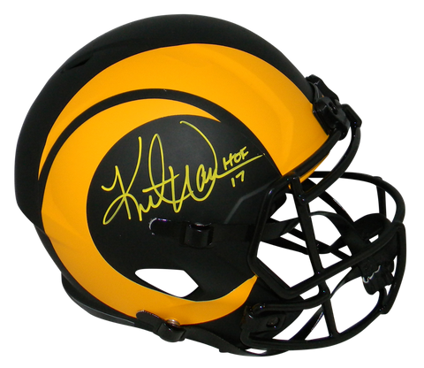 KURT WARNER AUTOGRAPHED ST LOUIS RAMS ECLIPSE FULL SIZE SPEED HELMET W/ HOF 17
