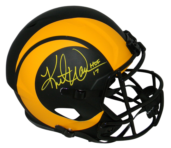 KURT WARNER AUTOGRAPHED ST LOUIS RAMS ECLIPSE FULL SIZE SPEED HELMET W/ HOF 17
