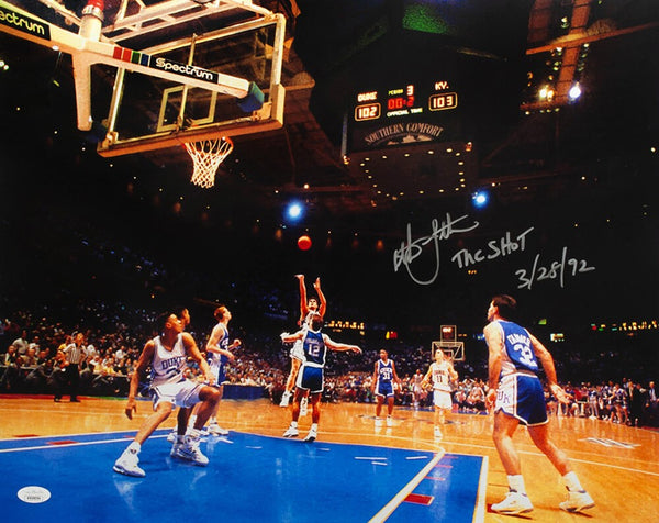 Christian Laettner Signed Duke The Shot 16x20 Photo w/The Shot 3-28-92 - JSA COA