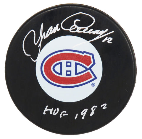 Yvan Cournoyer Signed Montreal Canadiens Hockey Puck w/HOF 1982 - SCHWARTZ COA