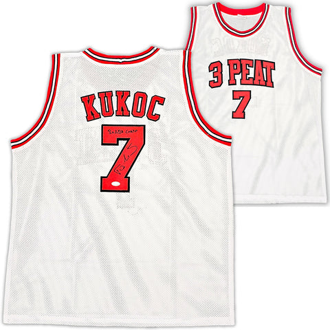 CHICAGO BULLS TONI KUKOC AUTOGRAPHED WHITE JERSEY "3X NBA CHAMP" JSA 215749
