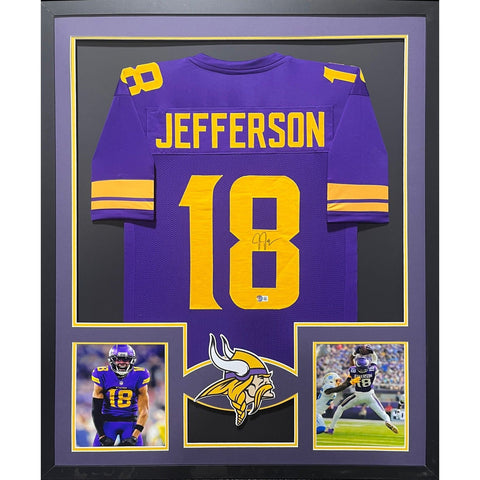 Justin Jefferson Autographed Signed Framed Vikings NCR Jersey BECKETT