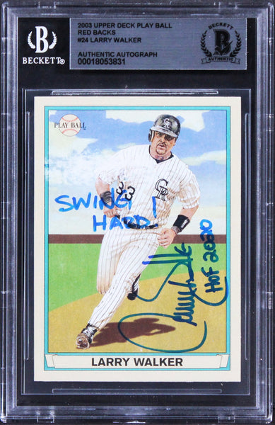 Rockies Larry Walker "w/ 2x Insc" Signed 2003 Upper Deck PB RB #24 Card BAS Slab