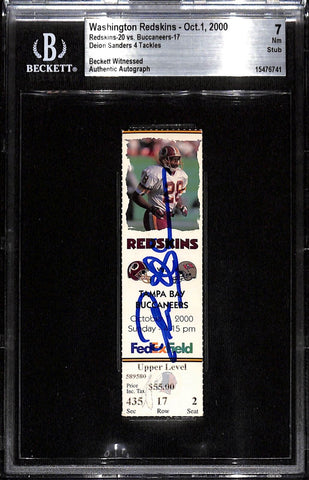 Deion Sanders Signed WAS Redskins 10/1/00 Slab Ticket 7 Grade Beckett 38805