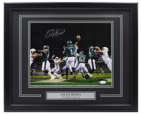 Jalen Hurts Signed Framed Eagles 11x14 Vs Chargers Football Photo JSA