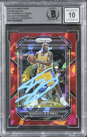 Lakers Shaquille O'Neal Signed 2022 Panini Prizm RI #297 Card Auto 10! BAS Slab