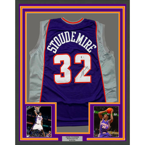 Framed Autographed/Signed Amare Stoudemire 33x42 Purple Jersey Beckett BAS COA