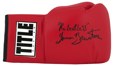 Lamon Brewster Signed Title Red Full Size Boxing Glove w/Relentless - (SS COA)
