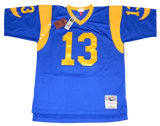 KURT WARNER SIGNED ST LOUIS RAMS #13 MITCHELL & NESS JERSEY JSA W/ SB XXXIV MVP