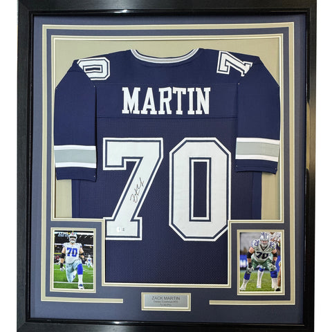 Framed Autographed/Signed Zack Martin 35x39 Dallas Blue Football Jersey BAS COA