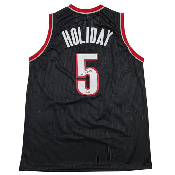 Autographed/Signed Jrue Holiday Portland Black Basketball Jersey Beckett BAS COA
