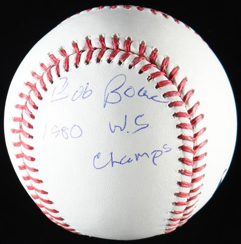 Bob Boone Signed OML Baseball Ins "1980 W.S. Champs" (Schwartz) Phillies Catcher