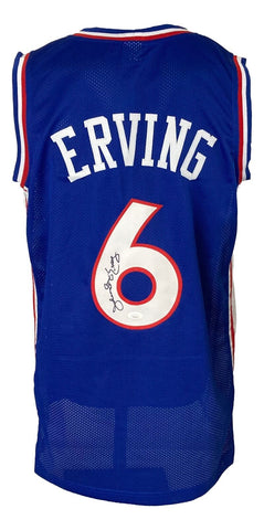 Julius Dr J Erving Signed Custom Blue Pro-Style Basketball Jersey JSA