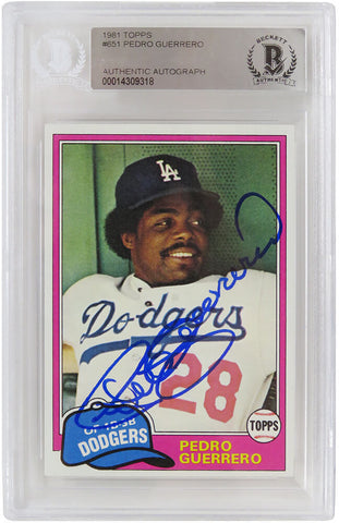 Pedro Guerrero Autographed Dodgers 1981 Topps Baseball Card #651 Beckett