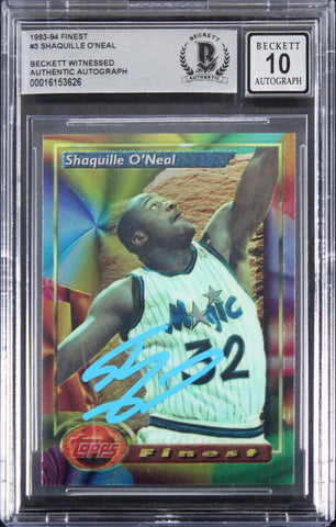 Magic Shaquille O'Neal Signed 1993 Finest #3 Card Auto 10! BAS Slabbed 2