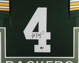 Brett Favre Autographed/Signed Pro Style Green XL Framed Jersey Beckett 51215