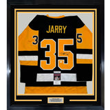 Framed Signed Tristan Jarry 35x39 Pittsburgh Black Jersey JSA COA