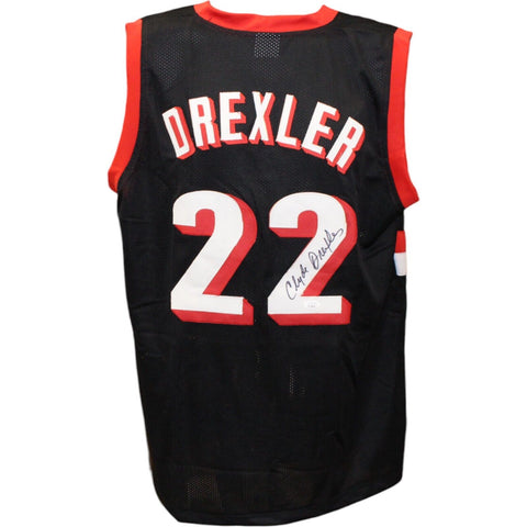 Clyde Drexler Autographed/Signed Pro Style Black Jersey JSA 43520