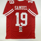 Autographed/Signed DEEBO SAMUEL San Francisco Red Football Jersey JSA COA Auto