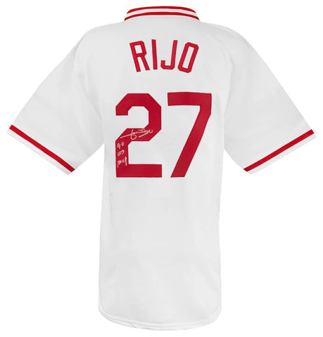 Jose Rijo (REDS) Signed White Custom Baseball Jersey w/90 WS MVP -(SCHWARTZ COA)