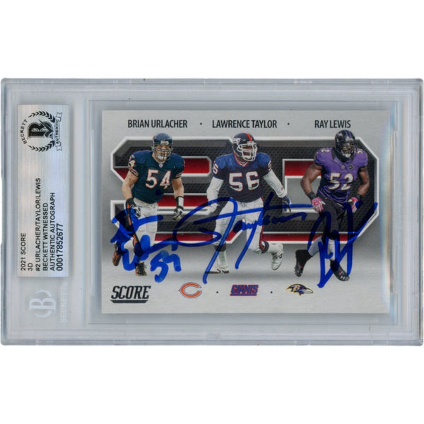 Lawrence Taylor Ray Lewis Brian Urlacher Autographed Slab Card Beckett 50357