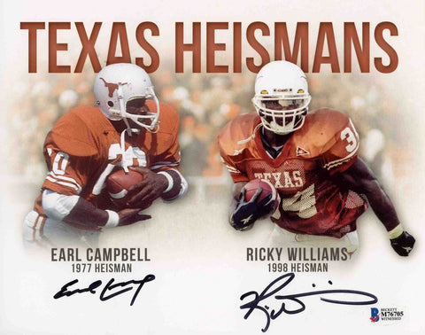 EARL CAMPBELL RICKY WILLIAMS SIGNED TEXAS LONGHORNS HEISMAN 8x10 PHOTO BECKETT
