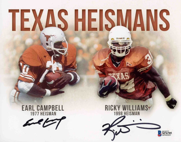 EARL CAMPBELL RICKY WILLIAMS SIGNED TEXAS LONGHORNS HEISMAN 8x10 PHOTO BECKETT