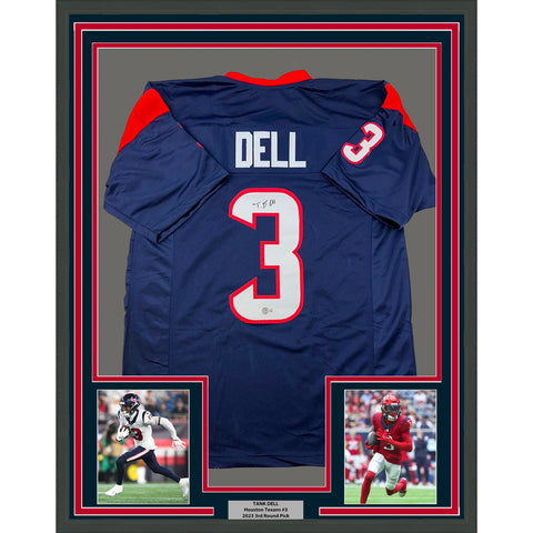 Framed Autographed/Signed Tank Dell 33x42 Houston Blue Jersey BAS COA