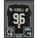 FRAMED Autographed/Signed CLELIN FERRELL 33x42 Oakland Black Jersey JSA COA Auto