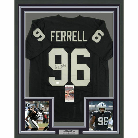 FRAMED Autographed/Signed CLELIN FERRELL 33x42 Oakland Black Jersey JSA COA Auto