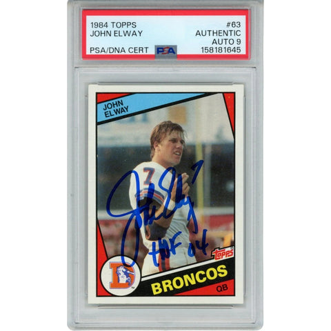 John Elway Autographed/Signed Denver Broncos Trading Card HOF 84 Topps PSA 55241
