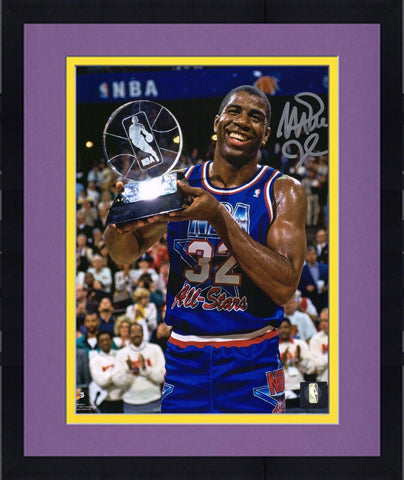 FRMD Magic Johnson Lakers Signed 8x10 1992 All-Star Game Trophy Photograph