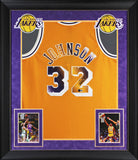 Lakers Magic Johnson Signed Yellow M&N Swingman w/ Two-Tone #s Framed Jersey BAS