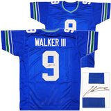 SEAHAWKS KENNETH WALKER III AUTOGRAPHED BLUE THROWBACK JERSEY BECKETT 235710